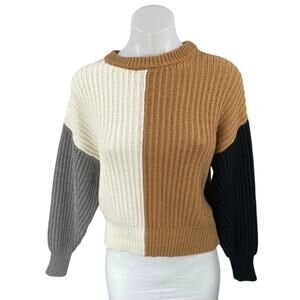 A New Day Women's Multicolor Colorblock Rib Knit Long Sleeve Sweater Top Size S